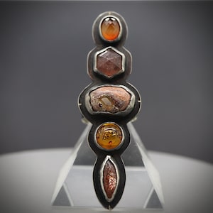 Multistone Ring, Multi-Stone Jewelry, Long Finger Ring, Full Finger Ring, Boulder Opal Jewelry, Large Statement Ring, Ready to Ship Jewelry