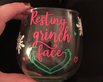 Resting Grinch Face wine glass
