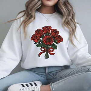 Red Rose Bouquet Embroidery Design - Floral Machine Embroidery Digital File - Roses with Ribbon Instant Download