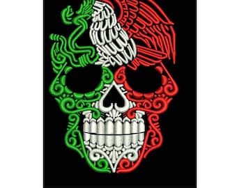 Mexico Skull Embroidery File, Mexican Eagle Sugar Skull for Hats and Left Chest, Instant Download Digital File in Multiple Formats