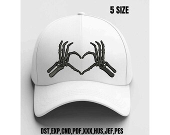 Skeleton Heart Hands 3D Puff Embroidery Design (Digital Download)