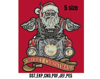 Biker Santa Embroidery Design, Motorcycle Santa Digital File, Merry Christmas, Badass Claus Instant Download