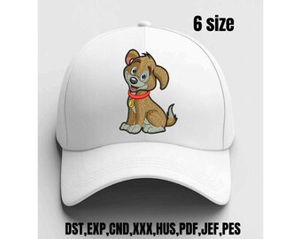 Cartoon Hund mit rotem Halsband Stickmuster, digitalisierte Welpe Stickmuster für die Maschine - Instant Download