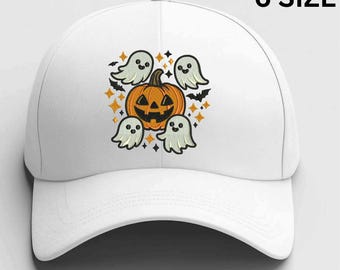 Spooky Cute Ghost Machine Embroidery Design, Halloween Pumpkin, Cute Little Ghosts Digital Download, Cap, T-Shirt & Back Design