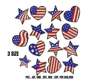 American Flag Stars and Hearts Embroidery Design (Instant Download)