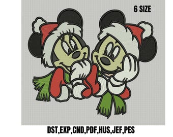 Mickey and Minnie Christmas Embroidery Design,Holiday Disney Mouse Couple Machine Embroidery,Digital Download