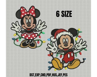 Mickey Christmas,Santa Hat Mickey,Embroidery Design,Festive Mickey Duo Embroidery File,Cute Christmas,Mickey & Minnie merry christmas