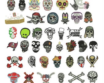 Schädel Mega Bundle für Mützen & Linke Brust - Digitale Maschinenstickerei, Sofort Download