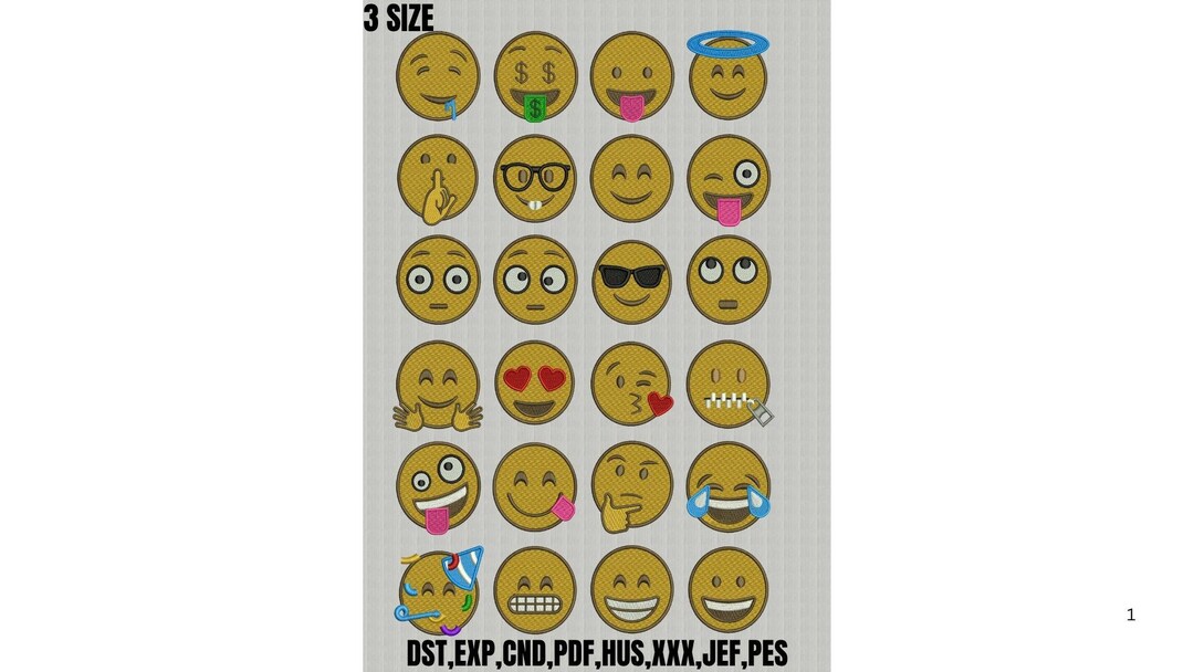 Emoji Embroidery Design Bundle, 24 Emoticon Faces (digital Download) - Etsy