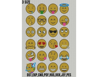 Paquete de diseños de bordado de emojis: 24 emoticones (descarga digital)