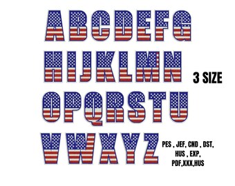American Flag Alphabet Embroidery Design, Patriotic Font (Digital Download)