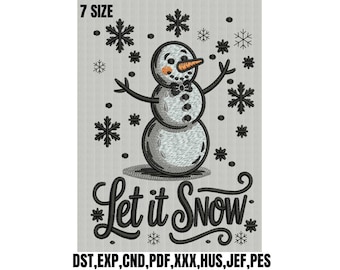 Snow Snowman Embroidery Design, Christmas Winter Machine Embroidery File, Holiday Applique Design, Instant Download