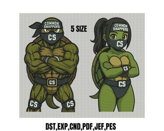 Ninja Turtles Embroidery Design File (Male & Female Pair) - Common Snappers CS Instant Download