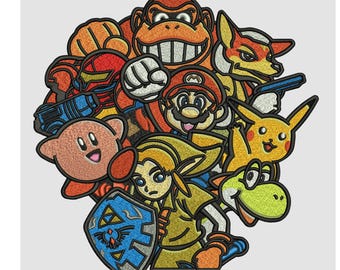 Super Smash Bros Embroidery Design, Video Game Characters Embroidery File,Digital Download, Full Stitch Gaming Pattern for Hoodies & Jackets