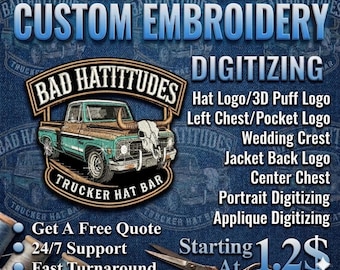 Custom Logo Digitizing for Machine Embroidery, Custom Patch Embroidery Design, Image to Embroidery File, DST PES JEF