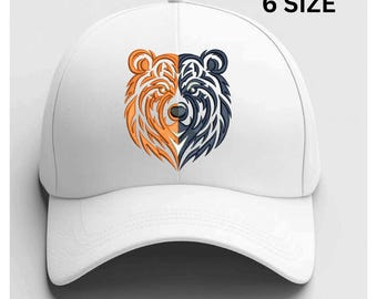 3d Bear Face Embroidery Design,Tribal Bear Split Color Embroidery Design - puff logo Embroidery File,Grizzly Bear,Instant Download