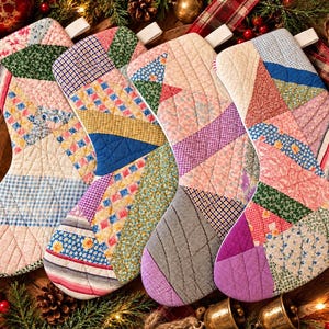 Vintage Quilt Christmas Stocking | Pastel Patchwork Stocking | Handmade Heirloom Christmas Decor | One of a Kind