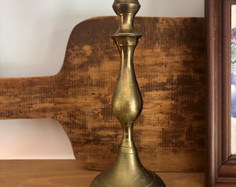 Vintage Solid Brass 9.5inch turned design Candle Holder - VTG Brass Mantle Candlestick