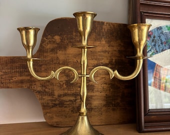Vintage Stately Solid Brass 3 arm Candelabra- VTG 8-inch Brass 3 arm Table Centerpiece