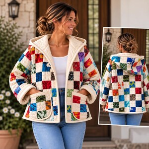 Vintage Quilt Hoodie No. 012 | Oversized Patchwork Quilt Jacket | Upcycled Vintage Quilt Coat | One of a Kind Wearable Quilt
