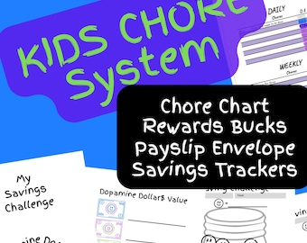 Printable Chore Chart Bundle: Kids Reward Bucks & Savings Tracker (Digital Download)