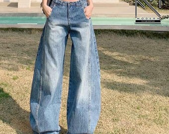 Retro Denim Pants | Wide Leg Jeans | High Waist Trousers | Casual Streetwear Look