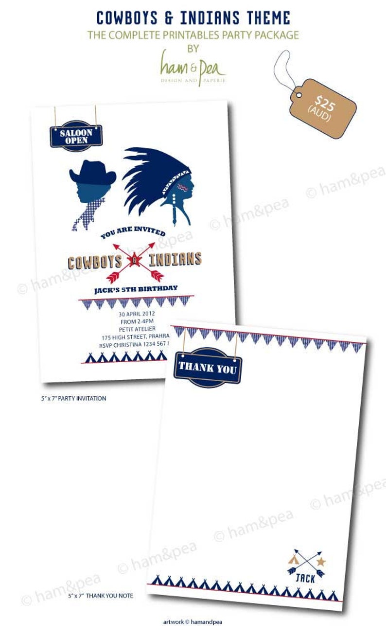 Cowboys and Indians Printables Invitation Set - Etsy