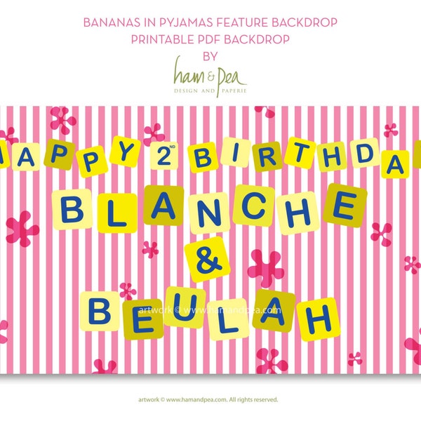 Bananas in Pyjamas (Pink colourway)  inspired theme PDF Printable backdrop