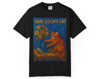 Whimsical Cat Art T-Shirt | Artistic Tee | Gift for Kitty Lovers | Vintage Style Shirt | Unique Animal T-Shirt | Kitten Flowers Kawaii Tee