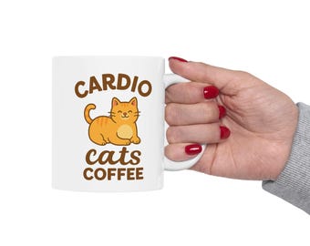Cardio Cats Coffee Cute Cat Coffee Mug | Gift for Kitty Lovers | Funny Tea Cup | Pet Owner Present | Kawaii Kitten Coffee Addict | Fitness