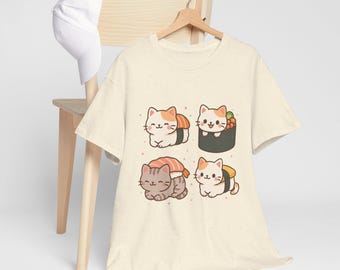 Sushi Cats Graphic Tee | Kawaii Cat Nigiri Shirt | Cute Foodie Cat Gift | Kitty Feline Graphic T-Shirt