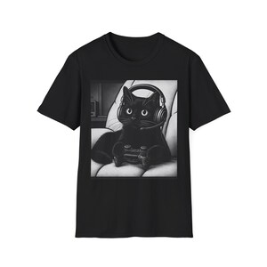 Gaming Cat T-Shirt, Funny Kawaii Black Cat Gamer Shirt, Video Game Graphic Tee, Cat Lover Gift image 2