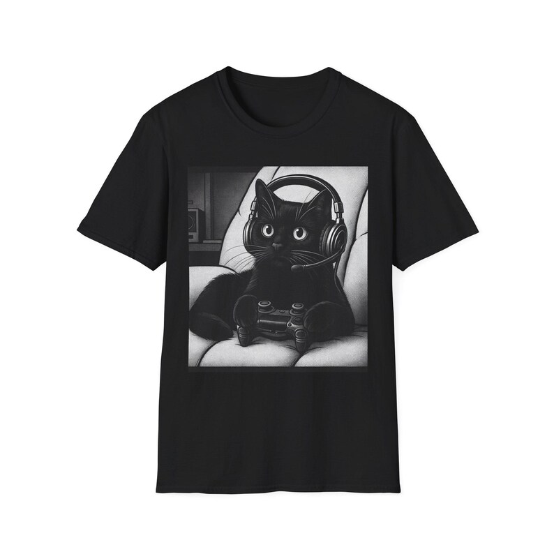Gaming Cat T-Shirt, Funny Kawaii Black Cat Gamer Shirt, Video Game Graphic Tee, Cat Lover Gift image 2
