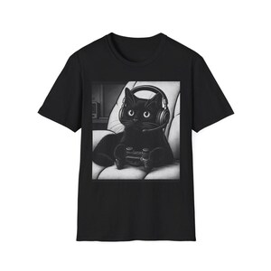 Gaming Cat T-Shirt, Funny Kawaii Black Cat Gamer Shirt, Video Game Graphic Tee, Cat Lover Gift image 3