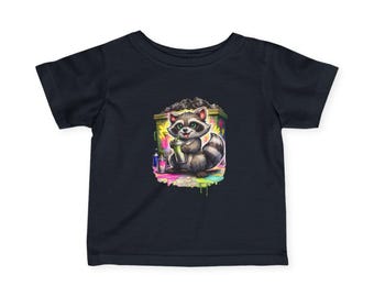 Rainbow Paint Raccoon Infant T-Shirt, Trash Panda Baby Tee, Cute Colorful Animal Shirt