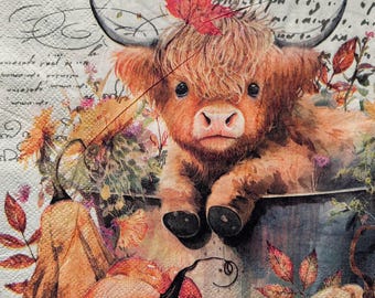 Highland Calf in Autumn Decoupage Napkin - ( lunch size) L232