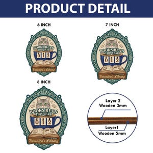 May include: Wooden wall decor with a cat design, a blue mug, and the text "BOOKS READ THIS YEAR 012". Available in 6, 7, and 8-inch sizes. Features the text "Veronica's Library".