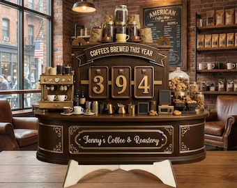 PERSONALIZABLE Coffee Brewed Tracker Sign CUSTOMIZABLE Wooden Acrylic Coffee Counter Display, Personalized Cafe Decor Gift for Coffee Lovers