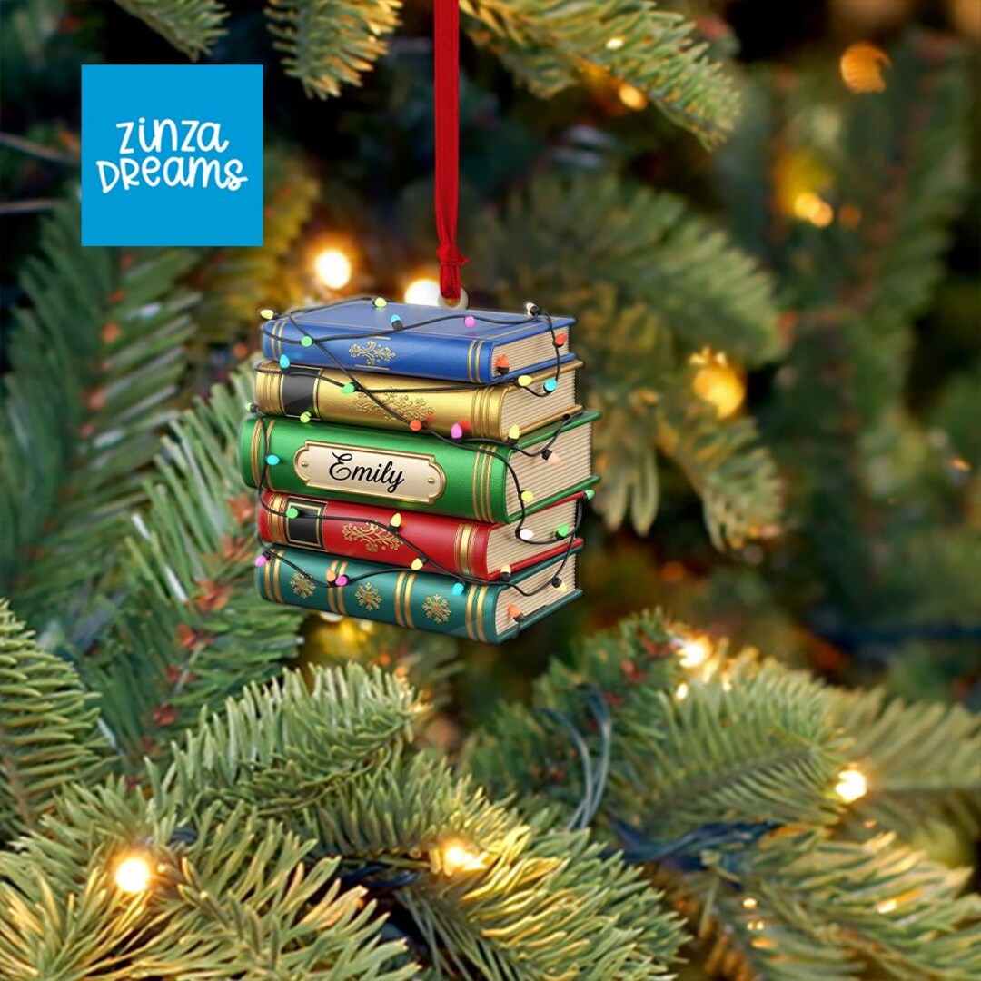 PERSONALIZABLE Stack of Books Christmas Ornament CUSTOMIZABLE Antique ...