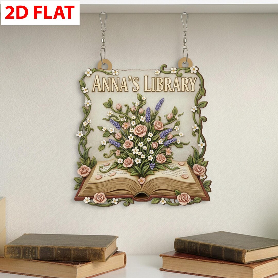 Library Sign Dedication Personalized Floral Library Sign, Custom Name Open Book Wall Decor ...