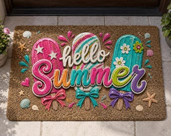 ハローサマー ドアマット アイスキャンディー ウェルカムマット カラフルなアイスクリーム 玄関マット 鮮やかな夏のポーチ装飾 かわいいスイートな新築祝いのギフト