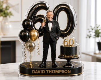 Custom 60th Birthday Cake Topper, Men Birthday Centerpiece, Husband Present, Him Anniversary Decoration, Gift 2026, Black Gold Party Decor