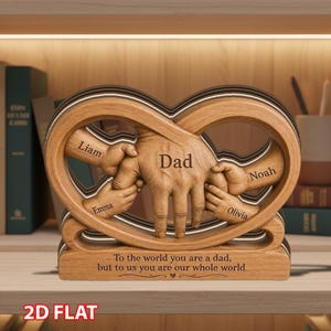 Personalized Dad Wooden Block Gift Customized Family Hands Infinity Sculpture Love Keepsake Fathers Day Gift from Kids Home Decor