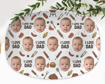 Personalized Photo Platter for Dad, Custom Face BBQ Serving Tray, I Love You Dad Gift, Fathers Day Grill Party Plate Gift for Him Family