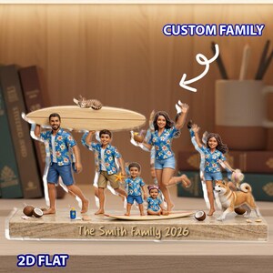 Personalized Summer Vacation 2D Flat Diorama, Custom Family Name Beach Trip Figurine, Tropical Surf Decor, 2026 Family Keepsake Gift