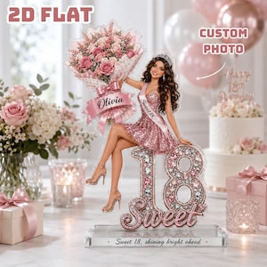 Blocco acrilico personalizzato per il 18° compleanno, REGALO 2026, Decorazione personalizzata per la tavola di compleanno, Regalo per il 18° compleanno di una ragazza, Cartello ricordo per la festa, Tema rosa