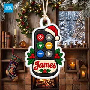 Personalized Remote Control Ornament, Custom Name Christmas Decor, TV Lover Gift 2026, Cozy Home Keepsake, Holiday Gift for Him and Dad