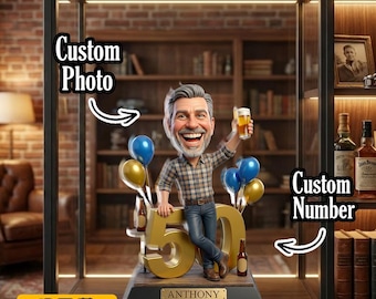 Personalized 50th Birthday Man Plaque, Custom Photo & Number Desk Decor, Funny Beer Lover Gift 2026 for Him Milestone Party Keepsake 2D Flat
