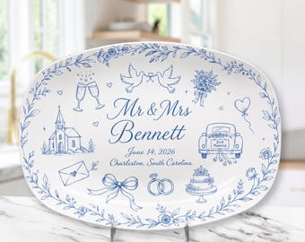 Piatto da portata in ceramica personalizzato per matrimonio, vassoio da portata personalizzato per la coppia, regalo per addio al nubilato, decorazione per la cucina dei novelli sposi, piatto ricordo, regalo 2026