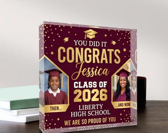 Placa acrílica personalizada para graduación, regalo personalizado para graduados de la promoción de 2026, recuerdo para felicitar a los graduados, regalo para estudiantes de secundaria y universitarios.